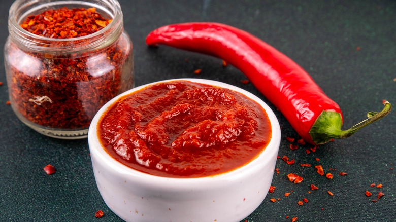 Gochujang in a dish with peppers