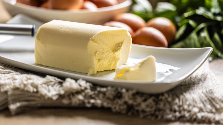 Fresh butter on a porcelain dish