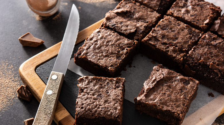 tray of cut brownies