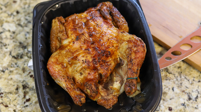 Rotisserie chicken on counter