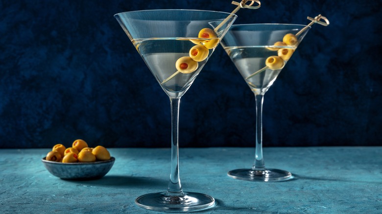 Martinis with olive garnish
