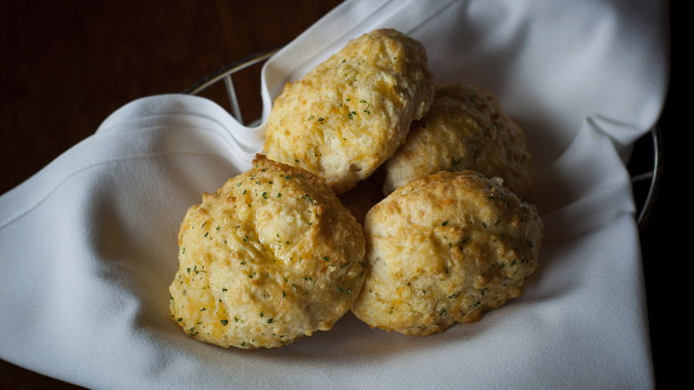 Cheddar Bay Biscuits in a white napkin