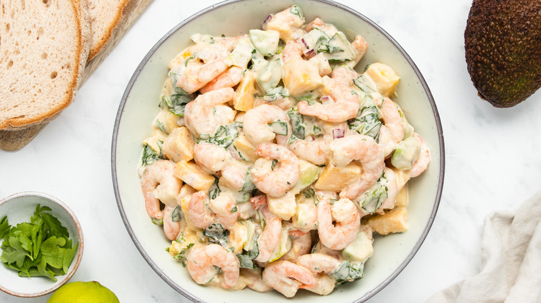 mango shrimp salad in bowl 