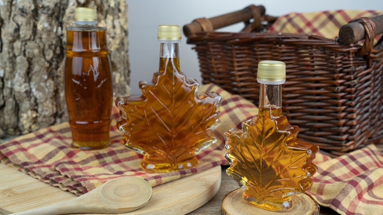 decorative bottles of maple syrup