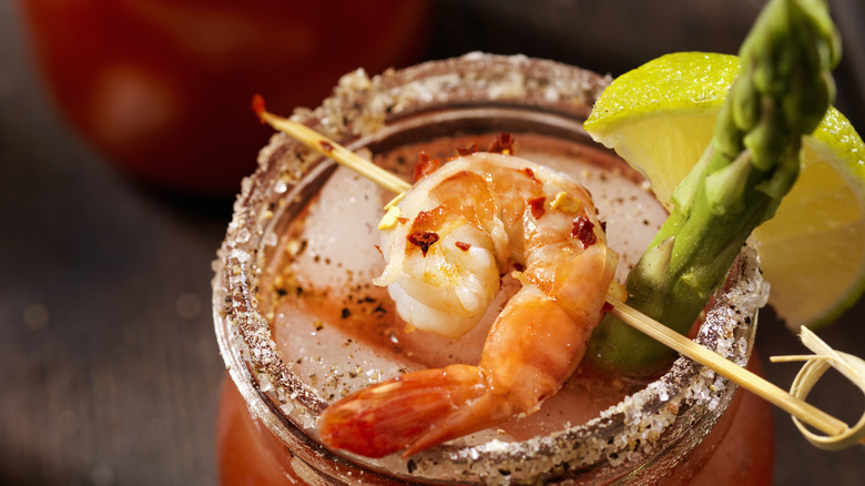 bloody mary topped with shrimp