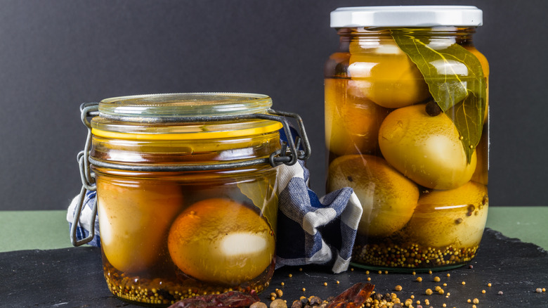 Pickled eggs in a jar