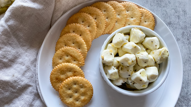 marinated mozzarella balls with crackers