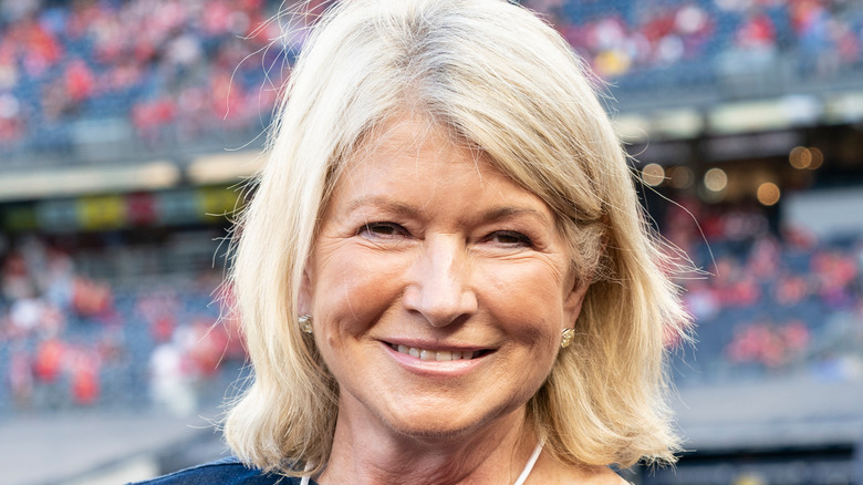 Martha Stewart smiling during sporting event