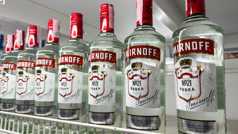 Bottles of vodka on store shelf