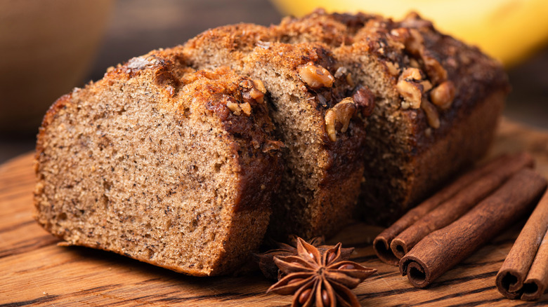 Closeup of banana bread with spices