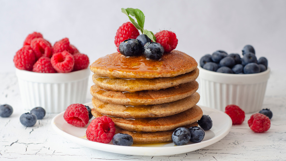 Stack of pancakes with berries