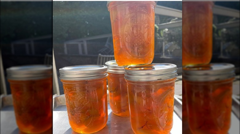 White peach jam in mason jars