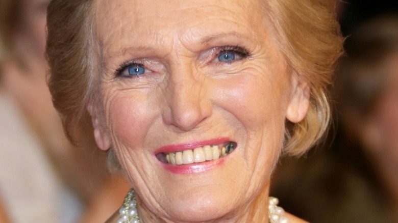 Mary Berry wearing pearls and smiling
