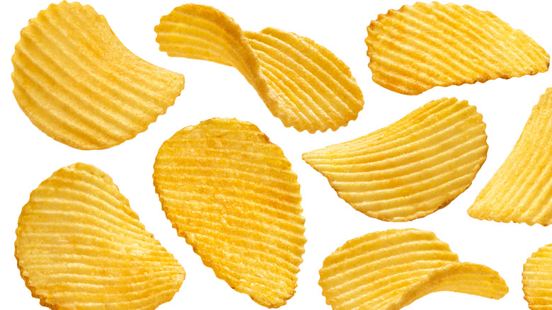 potato chips on white background