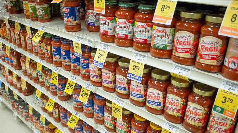 pasta sauces on store shelf