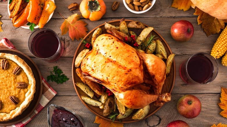 Thanksgiving foods on a table