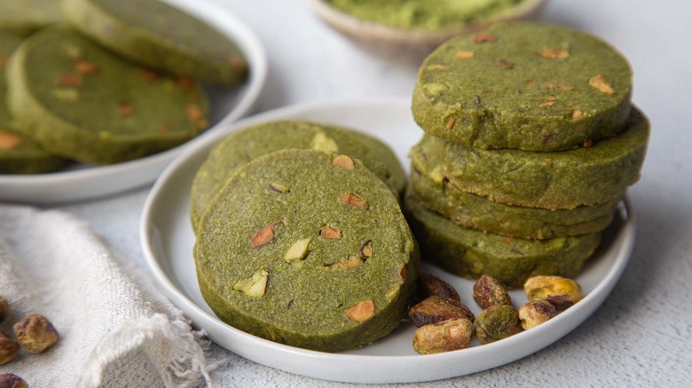 matcha pistachio cookies on plate