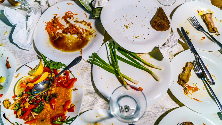 Plates with leftover food