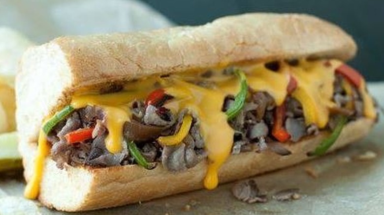 McAlister's Peppers, Onions, and Beef sandwich with cheese