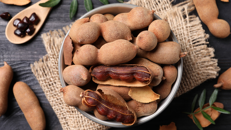 Bowl of tamarind pods