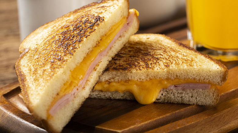 grilled ham and cheese sandwich halves