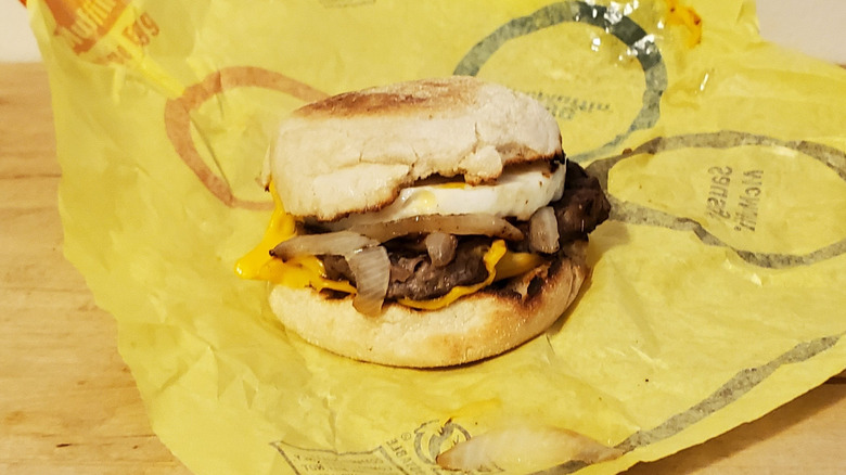a McDonald's Steak and Egg McMuffin