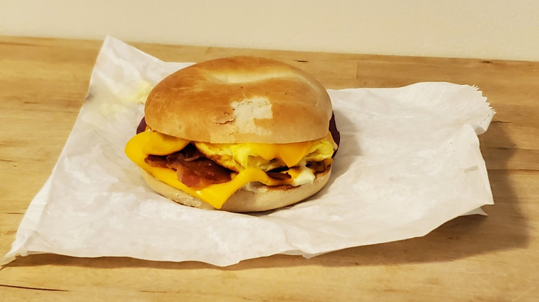 a McDonald's Bacon, Egg and Cheese Bagel