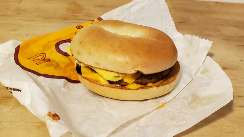 a McDonald's Sausage, Egg and Cheese Bagel