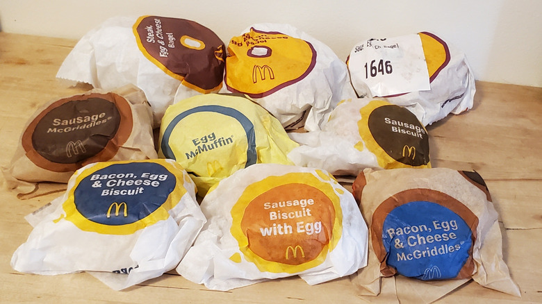 a stack of McDonald's sandwiches
