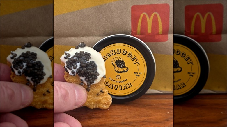 A McDonald's chicken McNugget topped with Baerii caviar and crème fraîche