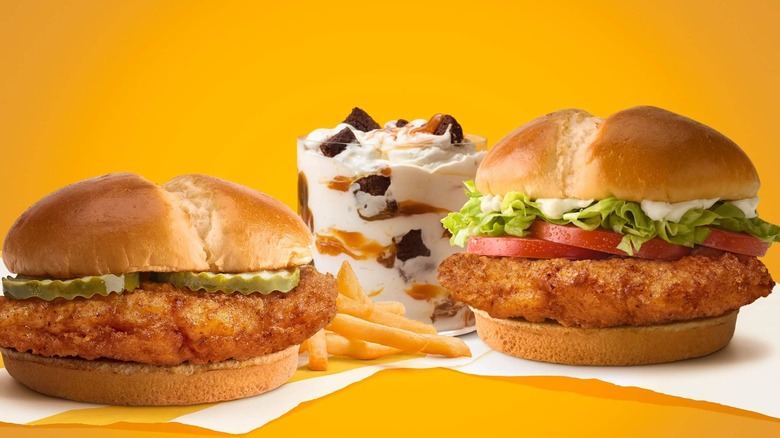 Chicken sandwiches, fries and Flurry