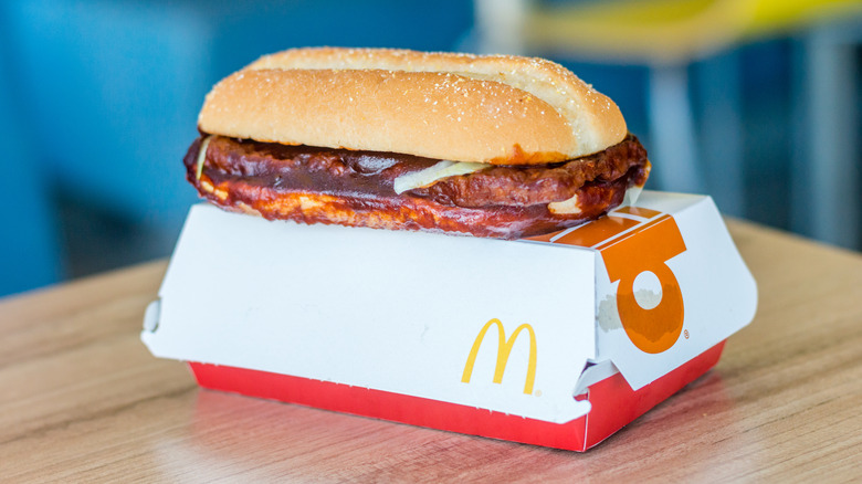 mcrib sandwich on top of box