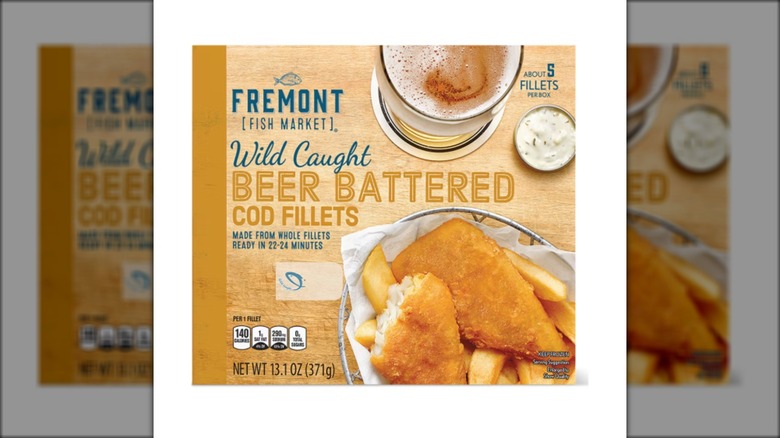 Package of frozen beer-battered cod fillets