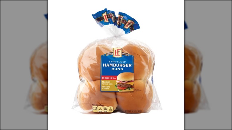 Plastic package with eight L'oven Fresh hamburger buns