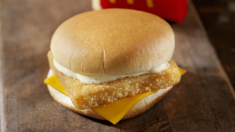 McDonald's Filet-O-Fish on a wooden table