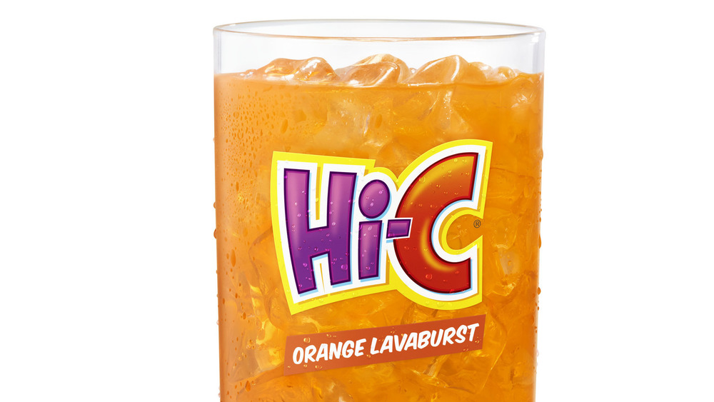 Glass of Hi-C on white background 