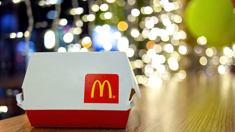McDonald's packaging amid festive lights
