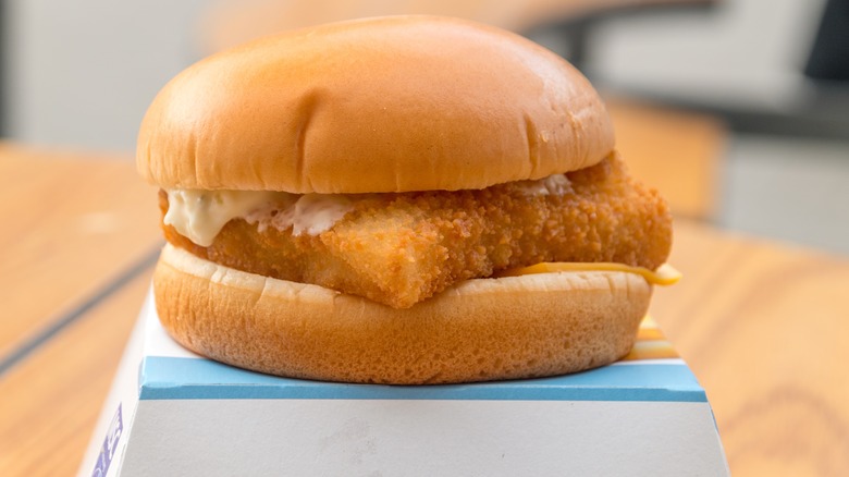Filet-O-Fish sandwich with carton