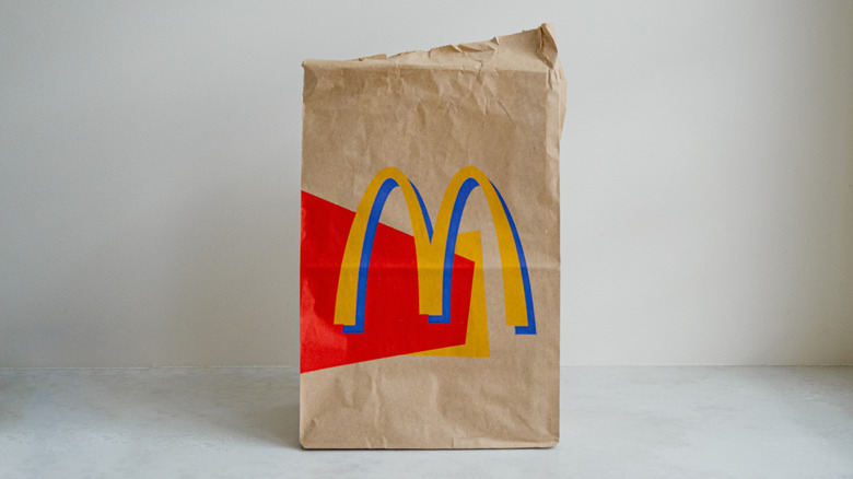 McDonald's bag on gray background