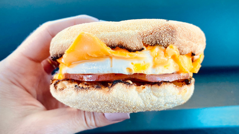 Holding McDonald's Egg McMuffin