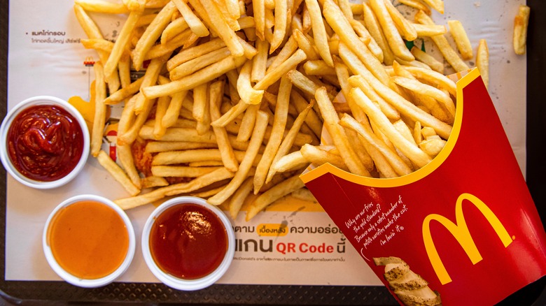 McDonald's fries and three dipping sauces
