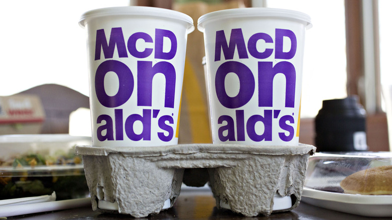 McDonalds beverages in a cup holder