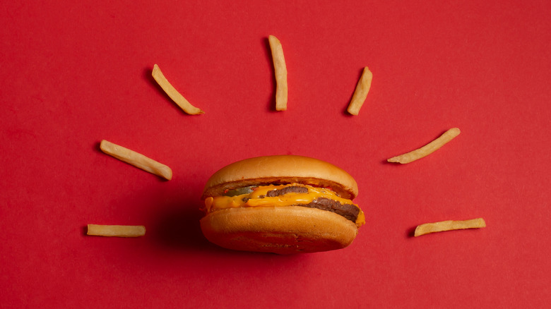 McDonald's cheeseburger with french fries