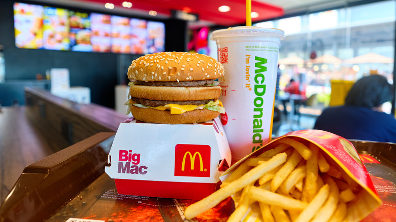 McDonald's burgers, drinks, and fries on a tray