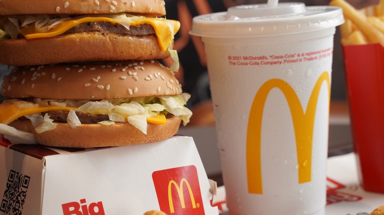 McDonald's Sandwiches, fries, and drink