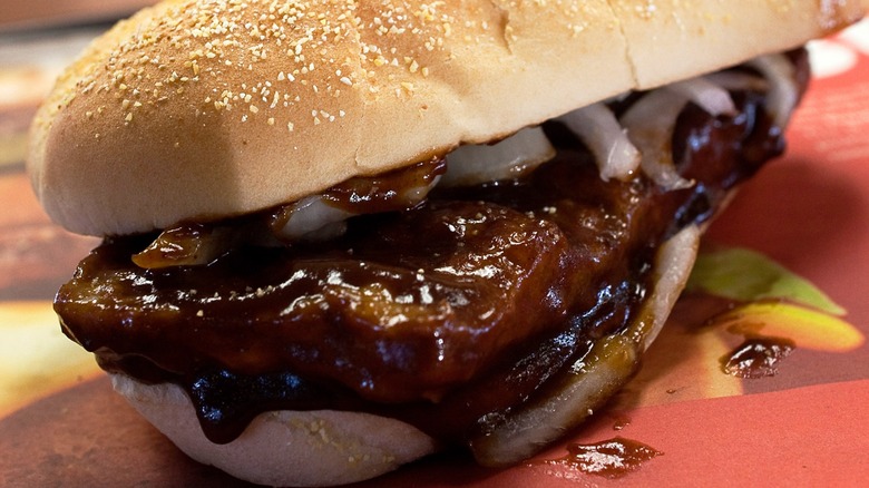 McRib sandwich on McDonald's tray