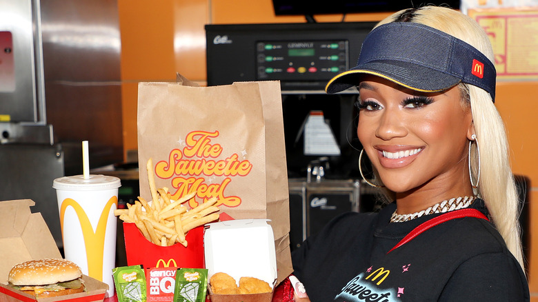 Rap star Saweetie with her McDonald's meal