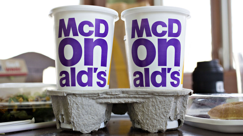 McDonald's drinks in cardboard cupholder