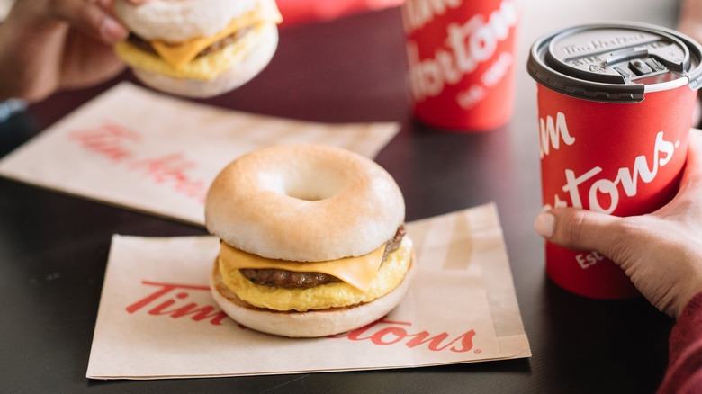 Tim Hortons breakfast bagel sandwich