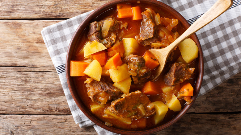 top down view of beef stew